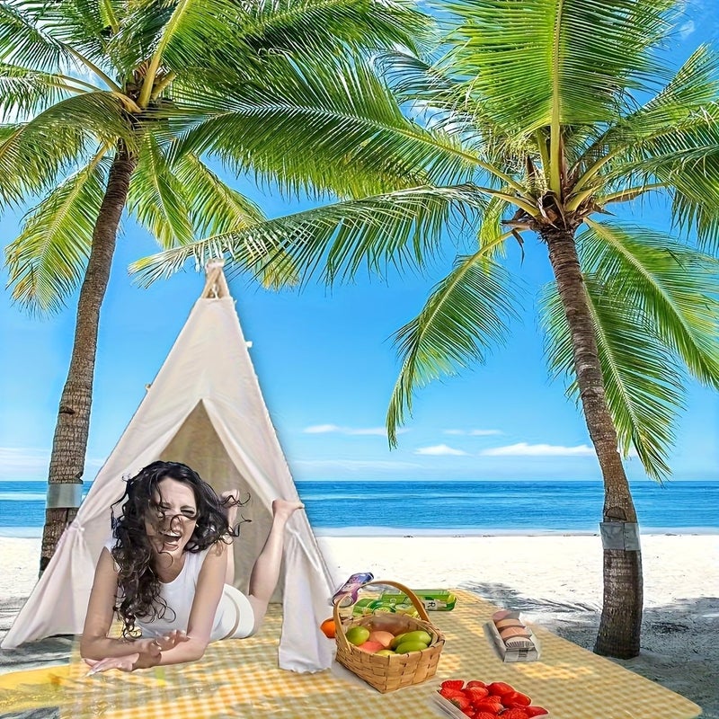 Extra Large Yellow Outdoor Camping Blanket 70x70 Inch Portable Picnic Beach Mat - Image 2