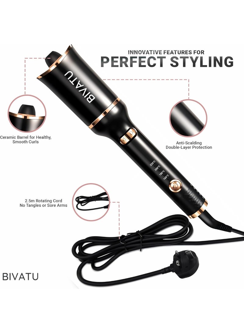 BIVATU Automatic Curling Iron for Long Hair – 4 Temperature Settings, Anti-Scalding Ceramic Coating, 360° Rotating Cord – Professional Hair Curler for Large, Bouncy Curls - Image 1