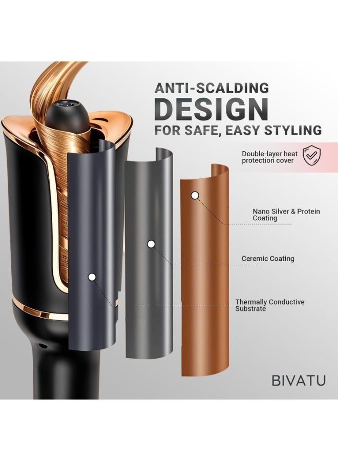 BIVATU Automatic Curling Iron for Long Hair – 4 Temperature Settings, Anti-Scalding Ceramic Coating, 360° Rotating Cord – Professional Hair Curler for Large, Bouncy Curls - Image 3