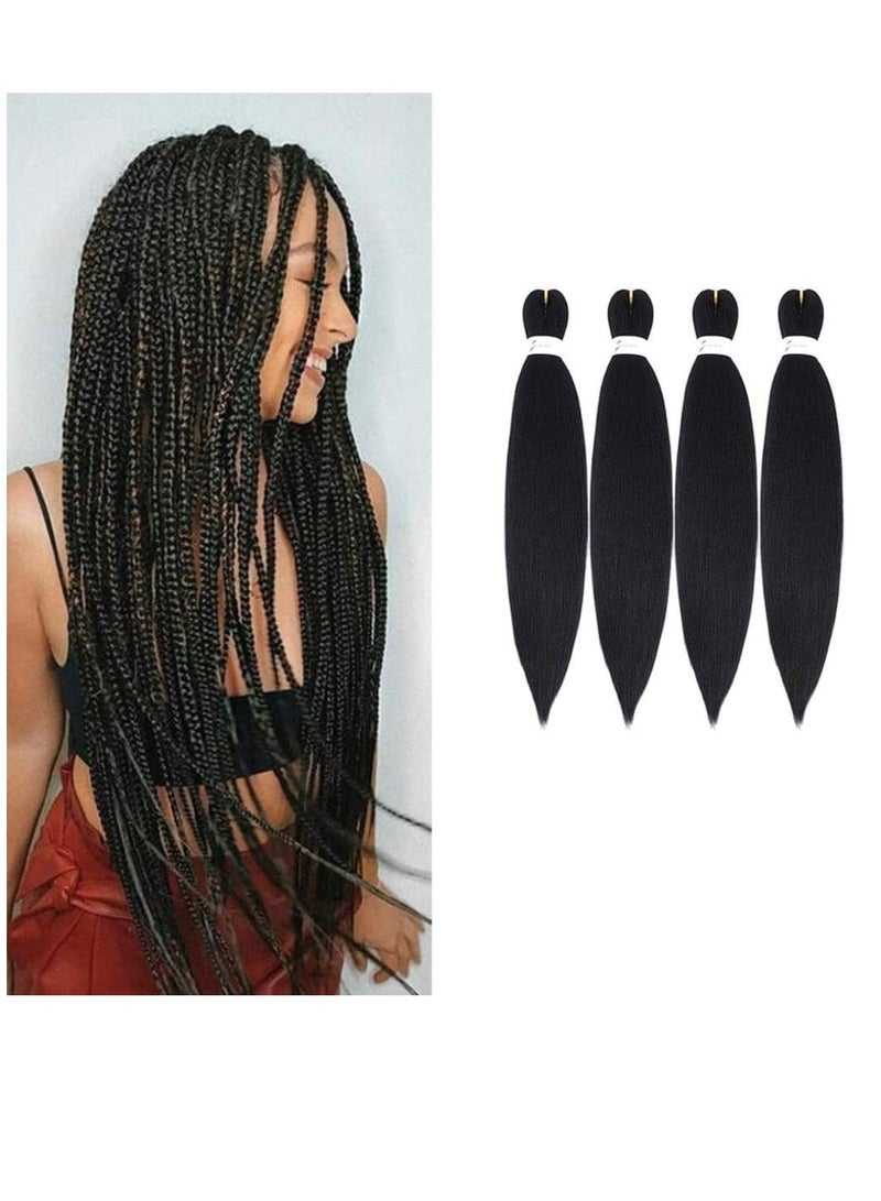 إستيل وصلات شعر صناعية ممددة مسبقًا بطول 66.36 سم، ضفائر شعر احترافية من ياكي، أنماط كروشيه، ألياف كانيكالون 100%، مقاومة للعرق، متينة وسهلة التضفير، أسود 4 قطع - Image 1