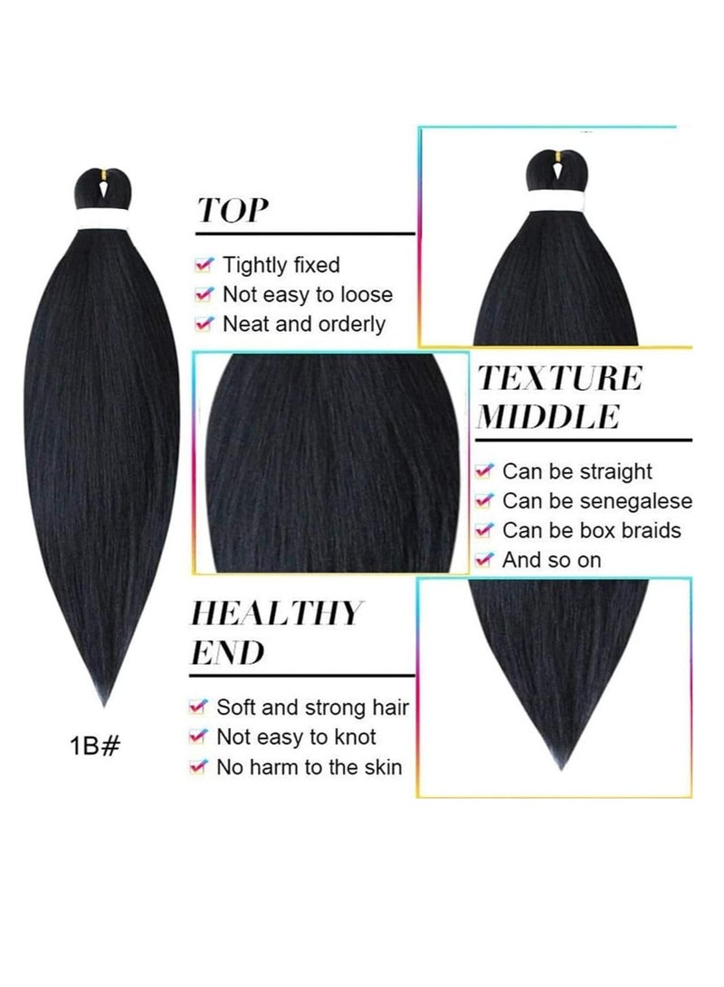 إستيل وصلات شعر صناعية ممددة مسبقًا بطول 66.36 سم، ضفائر شعر احترافية من ياكي، أنماط كروشيه، ألياف كانيكالون 100%، مقاومة للعرق، متينة وسهلة التضفير، أسود 4 قطع - Image 2