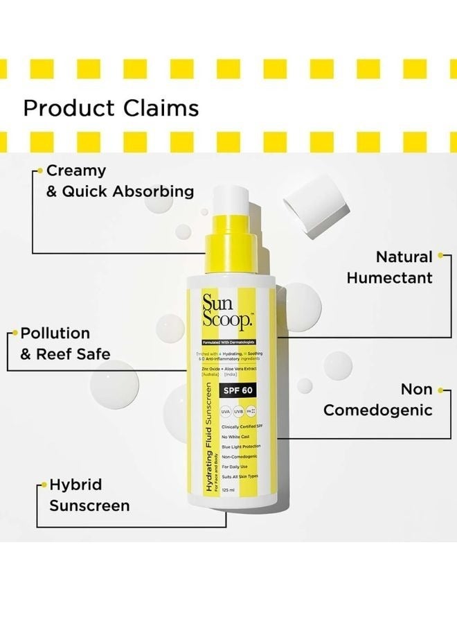 Sun Scoop Hydrating Face & Body Fluid Sunscreen Spray- 125ml | SPF 60 PA++++ | Water Resistant With Zinc Oxide | Broad Spectrum, No White Cast, Non-Comedogenic Quick Absorbing - Image 2