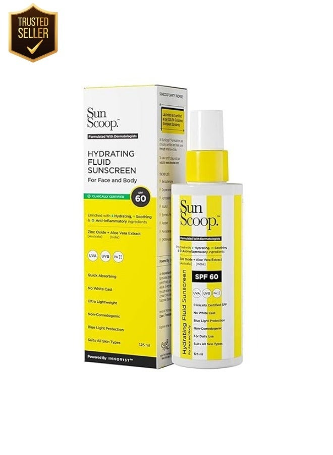 Sun Scoop Hydrating Face & Body Fluid Sunscreen Spray- 125ml | SPF 60 PA++++ | Water Resistant With Zinc Oxide | Broad Spectrum, No White Cast, Non-Comedogenic Quick Absorbing - Image 1