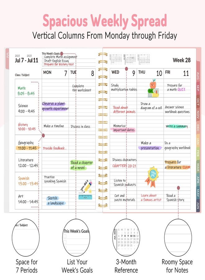Forvencer Teacher Planner 2025-2026, Forvencer Academic Planner from Jul 2025 - Jun 2026, 8.5"x11", Weekly & Monthly Calendar Planning Book with 7 Periods, School Lesson Agenda with Subjects, Pastels Teacher - Image 2