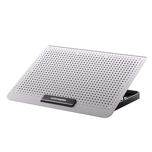 ICE COOREL Aluminum Laptop Cooling Pad, Laptop Cooler Stand with 7 Height Adjustable, Laptop Fan Cooling Pad for Laptop 12-15.6 Inch, Notebook Cooler Pad with Two USB Port (Silver) - Image 1