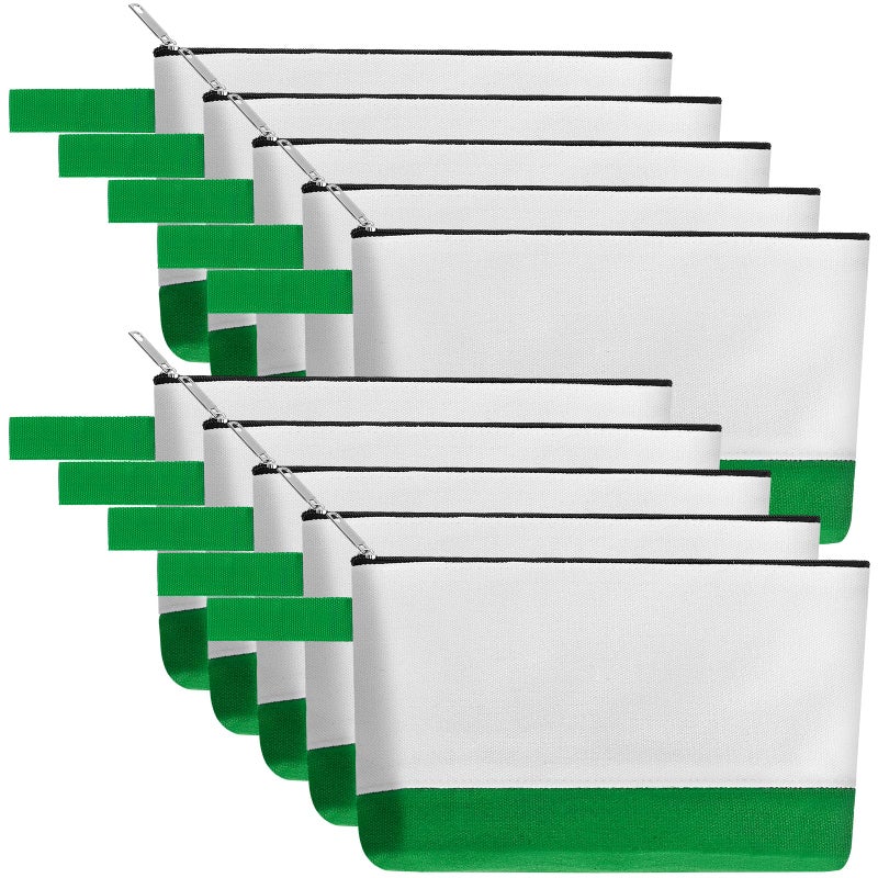 Sinzip 10 Pieces Cotton Canvas Makeup Bag with Bottom and Strap MultiPurpose Cosmetic Bag with Zipper Travel Toiletry Pouch Blank DIY Craft Bag WhiteGreen L - Image 2