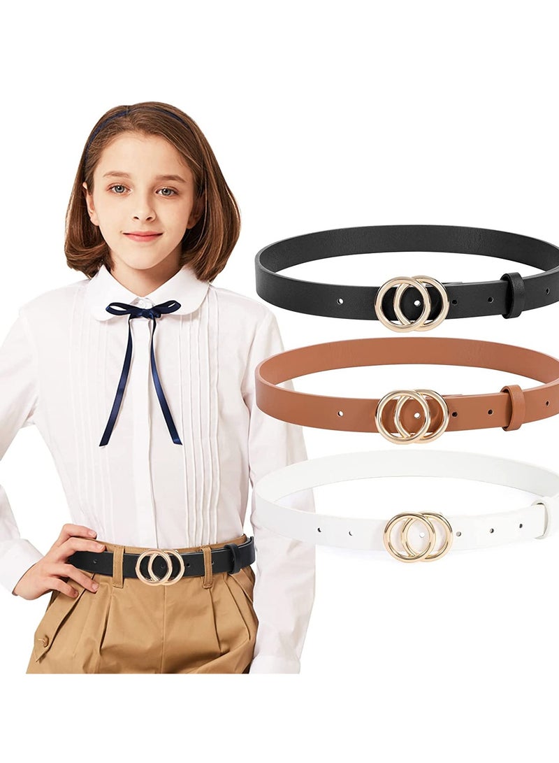 Leather Waist Belt Women's Chic Faux Leather Waist Belt Faux Leather Jeans Belt For Girls With Double O-Ring Buckle For Teen 2 Pack - Image 1