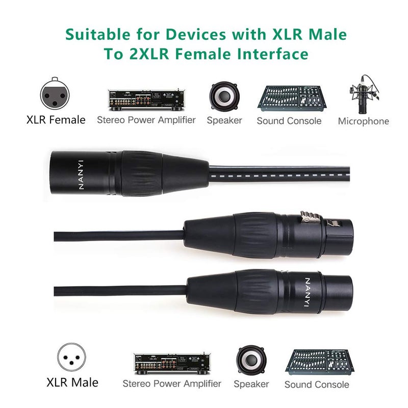 NANYI XLR Splitter Microphone Cable XLR to XLR Patch Cables 3-Pin XLR Male to Dual XLR Female Y Cable Adaptor mic Cable DMX Cable Patch Cords with Oxygen -5FT - Image 2