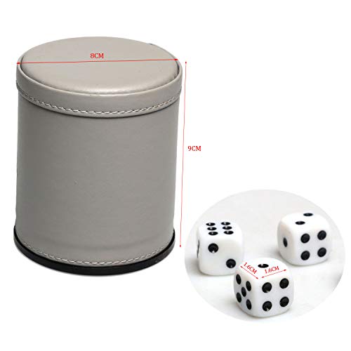 RERIVER Leatherette Dice Cup Set Felt Lined with 16mm Dot Dices Shaker for Yahtzee Bar Party Dice Games - Grey - Image 2