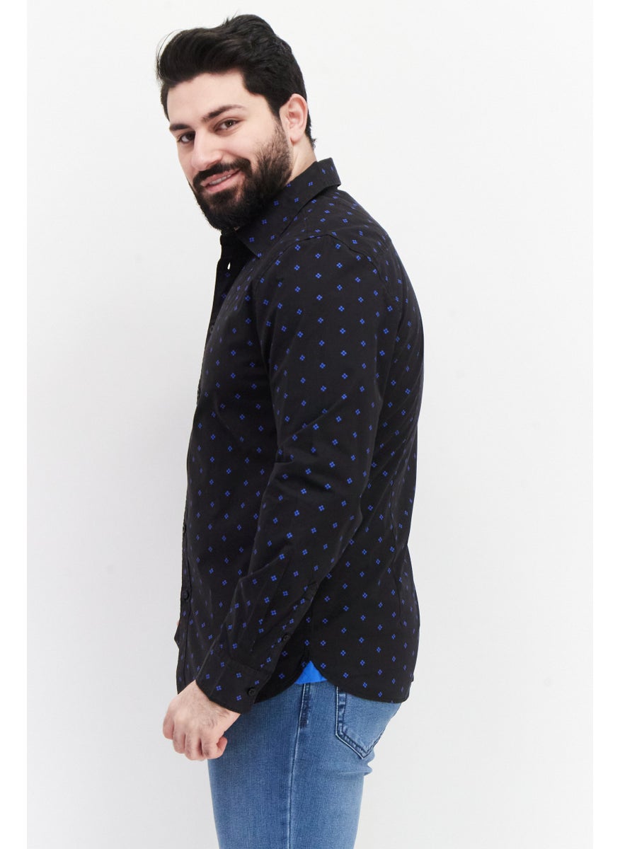 VINCE CAMUTO - Men Classic Fit All Over Print Long Sleeves Casual Shirt, Black - Image 1