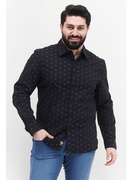 Men Classic Fit All Over Print Long Sleeves Casual Shirt, Black