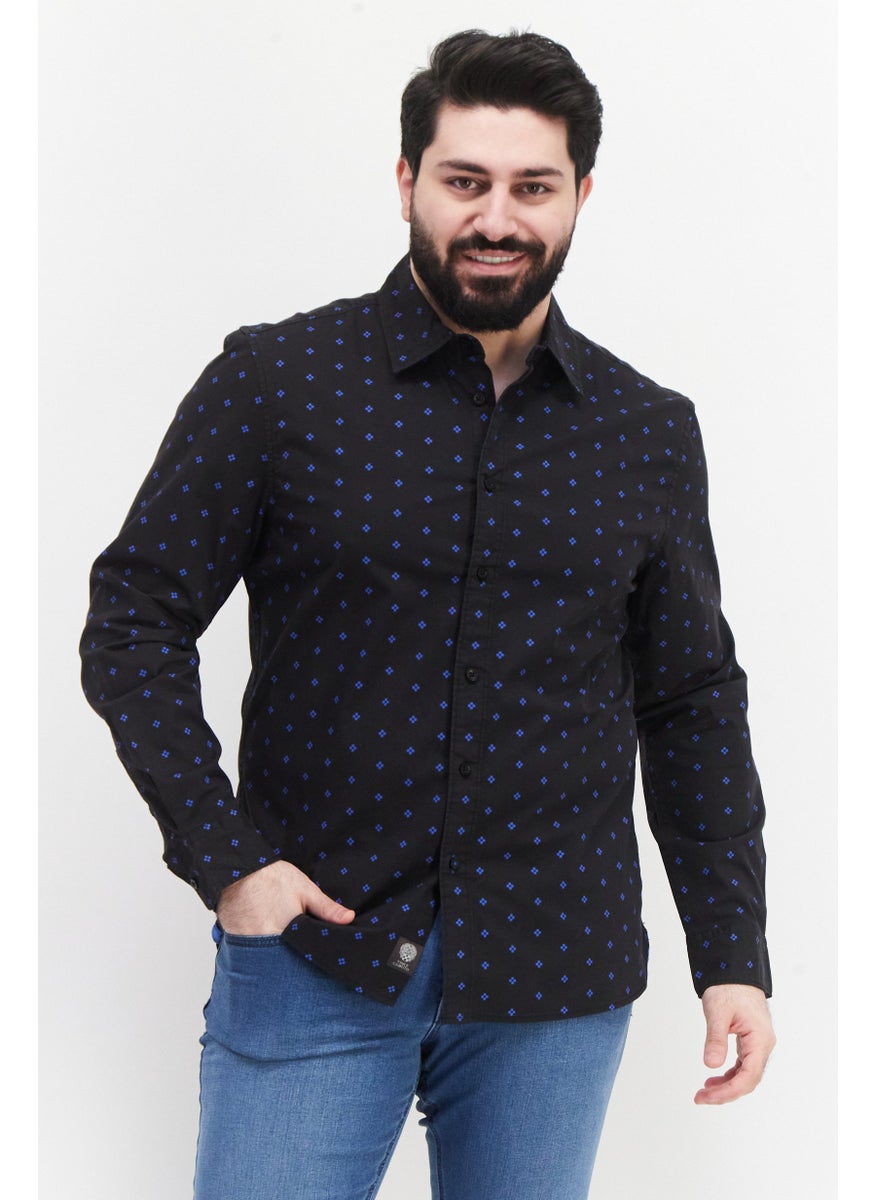 VINCE CAMUTO - Men Classic Fit All Over Print Long Sleeves Casual Shirt, Black - Image 1