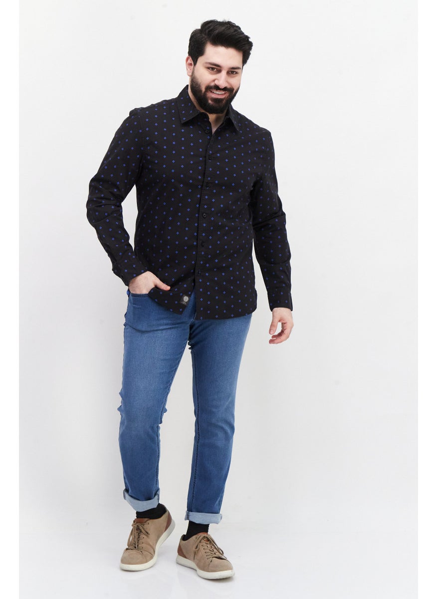 VINCE CAMUTO - Men Classic Fit All Over Print Long Sleeves Casual Shirt, Black - Image 1