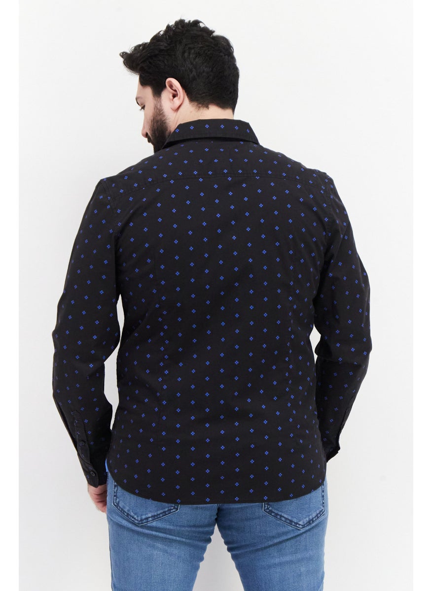 VINCE CAMUTO - Men Classic Fit All Over Print Long Sleeves Casual Shirt, Black - Image 1