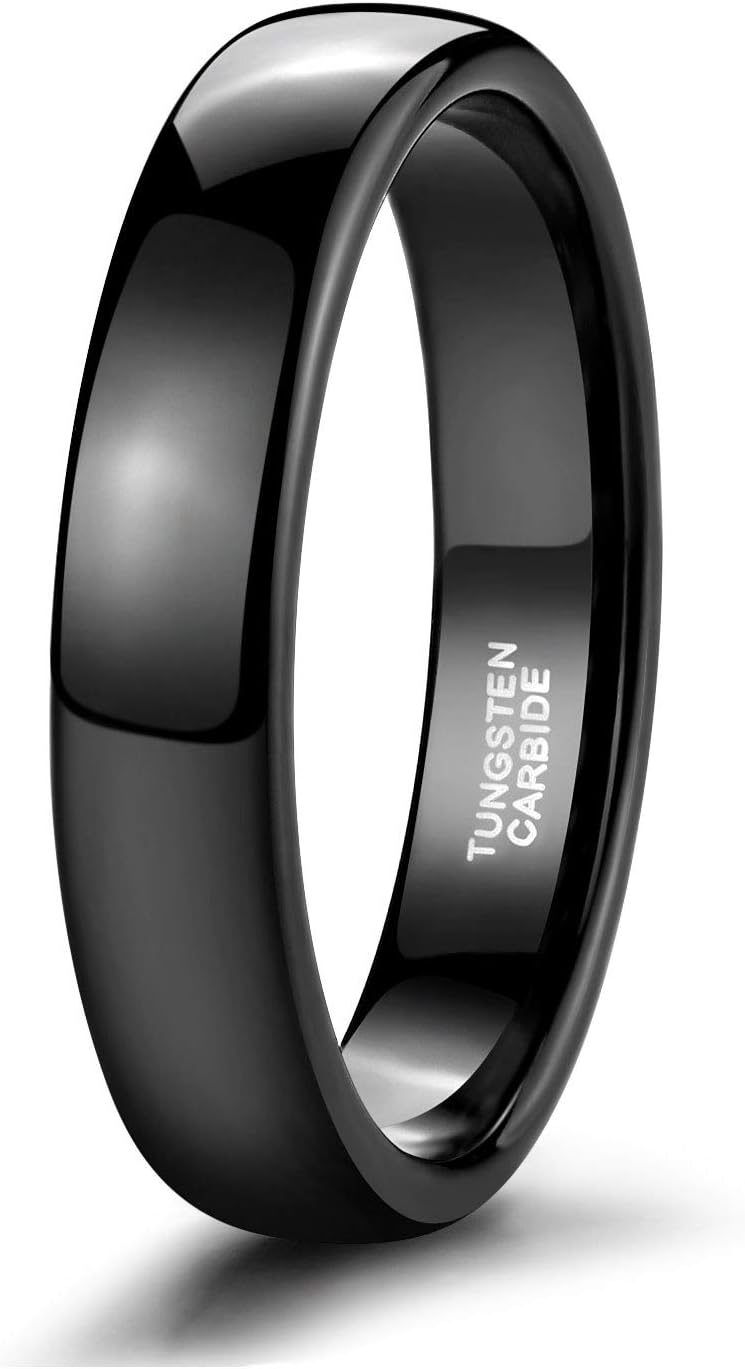 TRUMIUM 4mm Black Tungsten Carbide Wedding Band Ring - High Polish Dome Comfort Fit Size 8 - Image 1