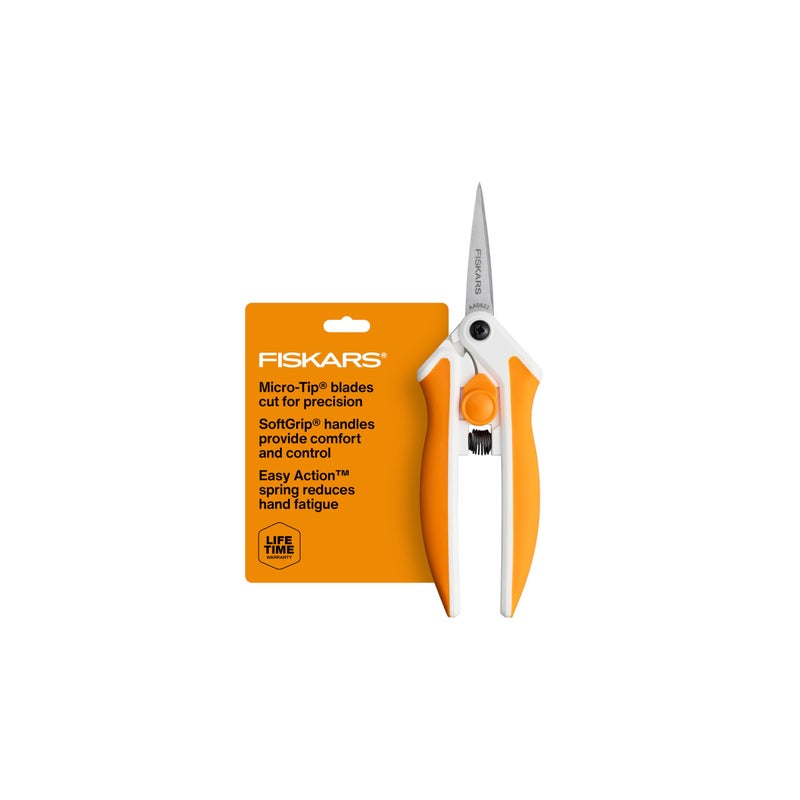 Fiskars Micro-Tip Spring Assisted Scissors, Precision Cutting Stainless Steel Blades, Comfort Handle, Cut Details in Fabric, Sewing Scissors and Arts and Crafts Tools - Image 1