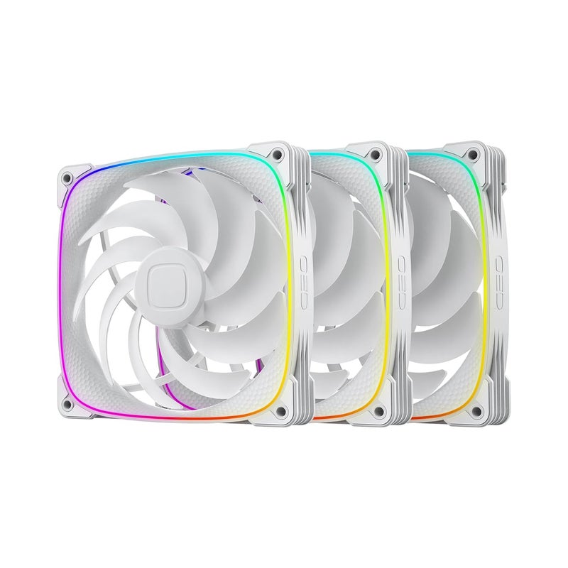 Geometricfuture Squama GEO-S2503W-14T 140mm ARGB PWM Case Fans (3-Pack) – White Frame, 1600 RPM, 80 CFM, Hydraulic Bearing, Quiet 30dB, Motherboard Sync RGB - Image 1