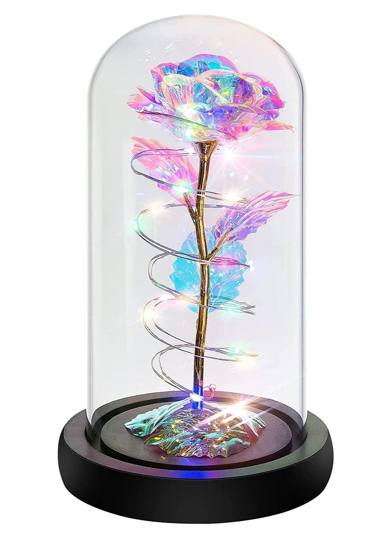 GT-Wheel Galaxy Rose Flower Gift Colorful Artificial Rose Forever in Glass Dome For Wedding Anniversary Birthday  - Image 1