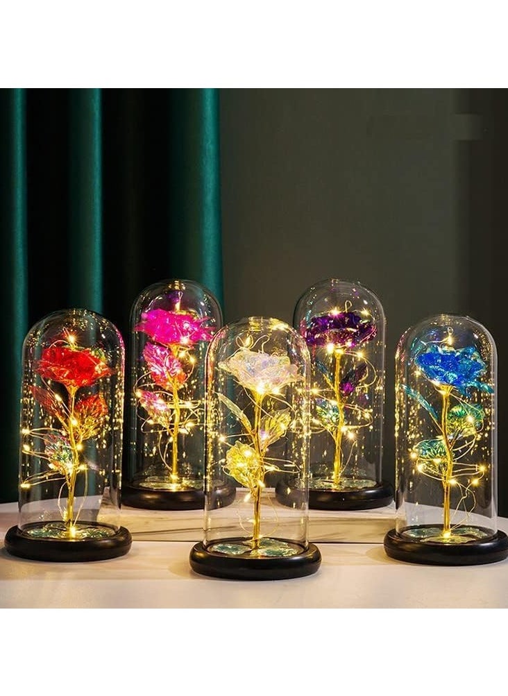 GT-Wheel Galaxy Rose Flower Gift Colorful Artificial Rose Forever in Glass Dome For Wedding Anniversary Birthday  - Image 2