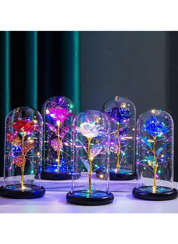 GT-Wheel Galaxy Rose Flower Gift Colorful Artificial Rose Forever in Glass Dome For Wedding Anniversary Birthday  - Image 3