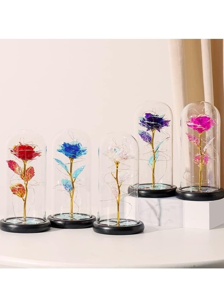 GT-Wheel Galaxy Rose Flower Gift Colorful Artificial Rose Forever in Glass Dome For Wedding Anniversary Birthday  - Image 4