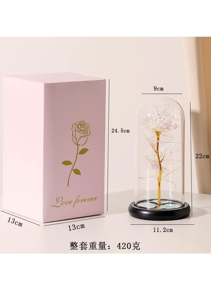 GT-Wheel Galaxy Rose Flower Gift Colorful Artificial Rose Forever in Glass Dome For Wedding Anniversary Birthday  - Image 5