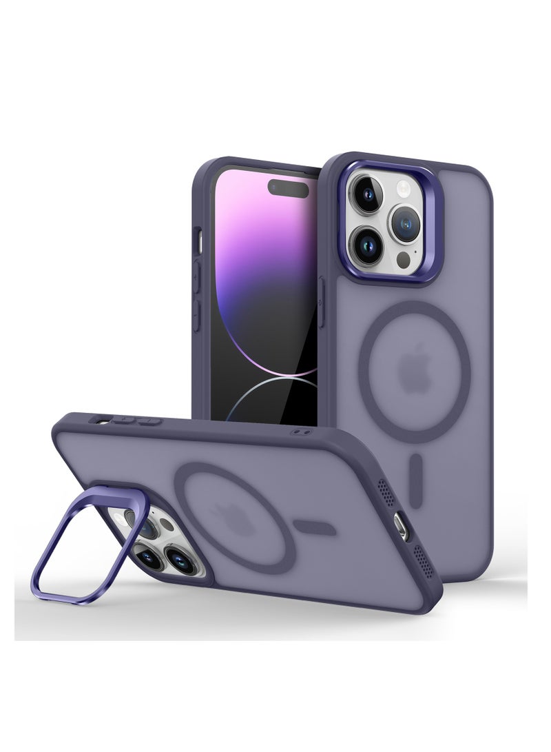 Aookay Case for iPhone 16 Pro Max Compatible with MagSafe, Built-in Invisible Camera Stand, Translucent Matte Skin Feeling Protective Phone Cover (Purple) - Image 1