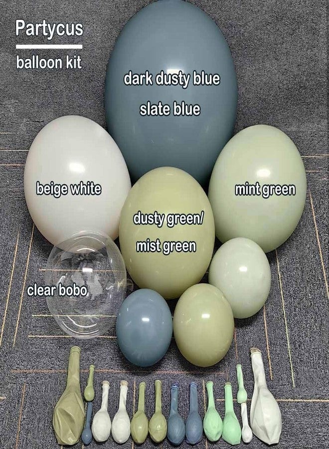 Partycus Dusty Blue Green White Balloon Arch Double Stuffed Dark Slate Blue Dusty Olive Mist Green Pastel Balloon Garland Kit with Clear Bobo for Birthday Neutral Baby Shower Bridal Wedding Party Decoration - Image 3