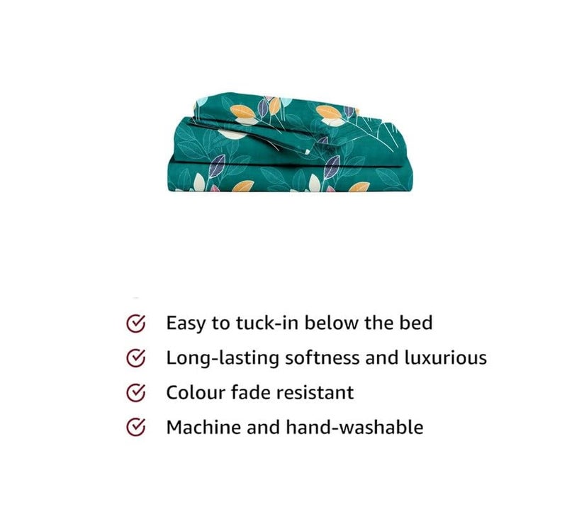 BSB HOME Premium Forever Modern Style Glace Cotton Floral Luxurious Beautiful Soft Comfort Designer Floral Pattern 1 Single Size Bed bedsheet and 1 Pillow Cover- Dark Green - Image 3