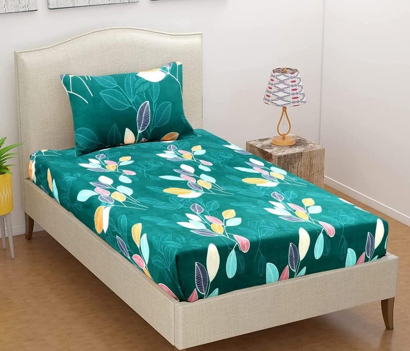 BSB HOME Premium Forever Modern Style Glace Cotton Floral Luxurious Beautiful Soft Comfort Designer Floral Pattern 1 Single Size Bed bedsheet and 1 Pillow Cover- Dark Green - Image 4