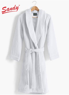 Sandy SANDY Luxury Cotton 100% Shawl Bathrobe, Unisex Plush Robe, Perfect for Spa and Shower, XL/2XL Size, White  - Image 1