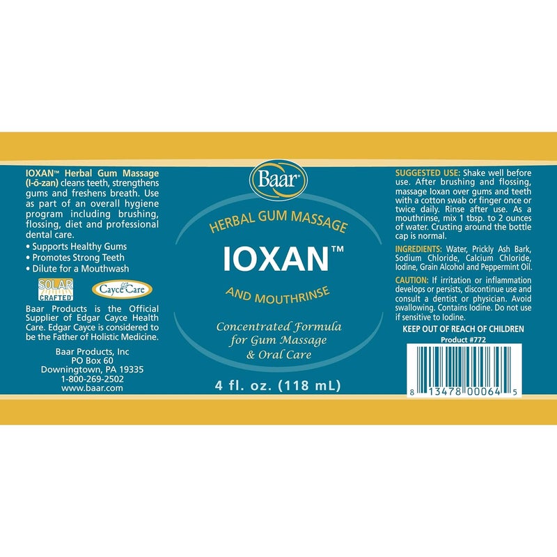 Baar Products Ioxan Herbal Gum Massage Oral Hygiene Dental Health Mouthwash Liquid Toothpaste Sodium Chloride Calcium Chloride Peppermint Oil Relief Circulation Stimulation 4 oz - Image 2