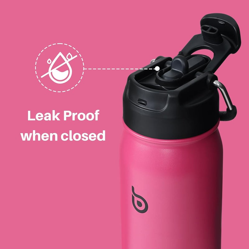 bottle bottle زجاجة زجاجة 16 أونصة من الفولاذ المقاوم للصدأ معزولة زجاجة ماء رياضية مع قشة وحامل حبوب - فيفا ماغينتا - Image 3