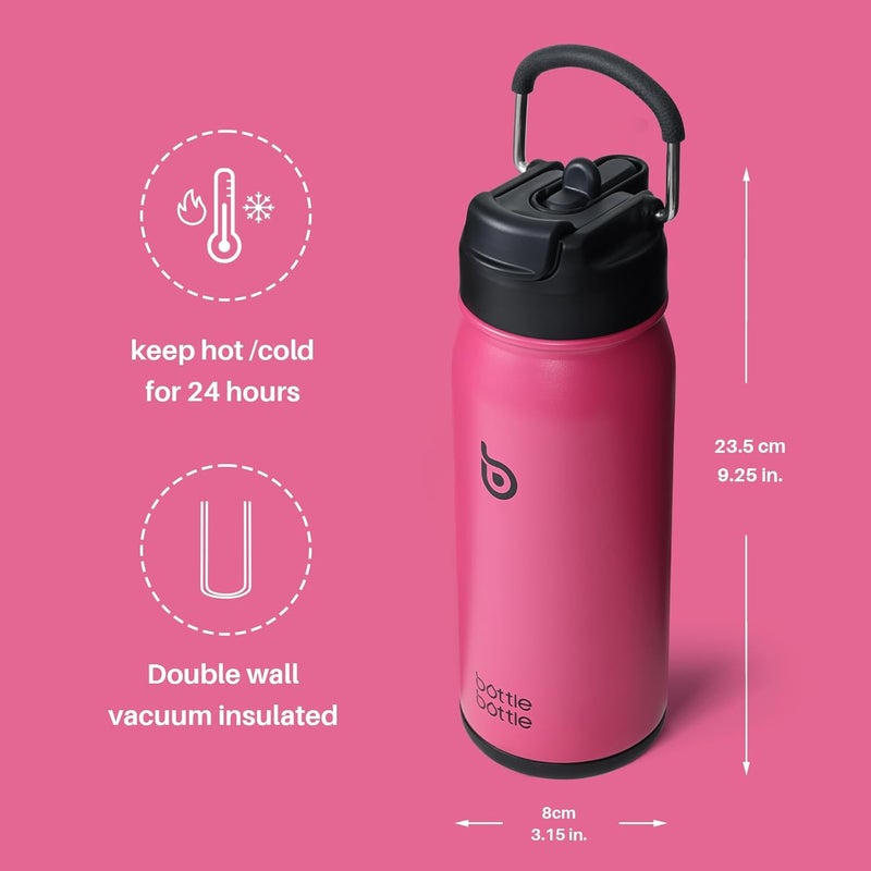 bottle bottle زجاجة زجاجة 16 أونصة من الفولاذ المقاوم للصدأ معزولة زجاجة ماء رياضية مع قشة وحامل حبوب - فيفا ماغينتا - Image 5