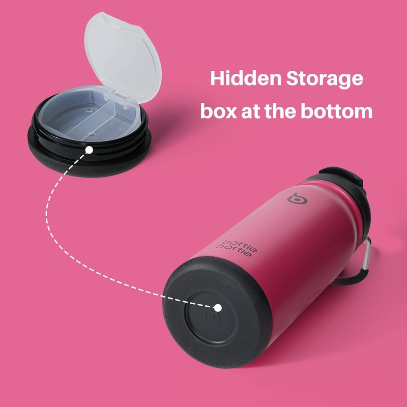bottle bottle زجاجة زجاجة 16 أونصة من الفولاذ المقاوم للصدأ معزولة زجاجة ماء رياضية مع قشة وحامل حبوب - فيفا ماغينتا - Image 4