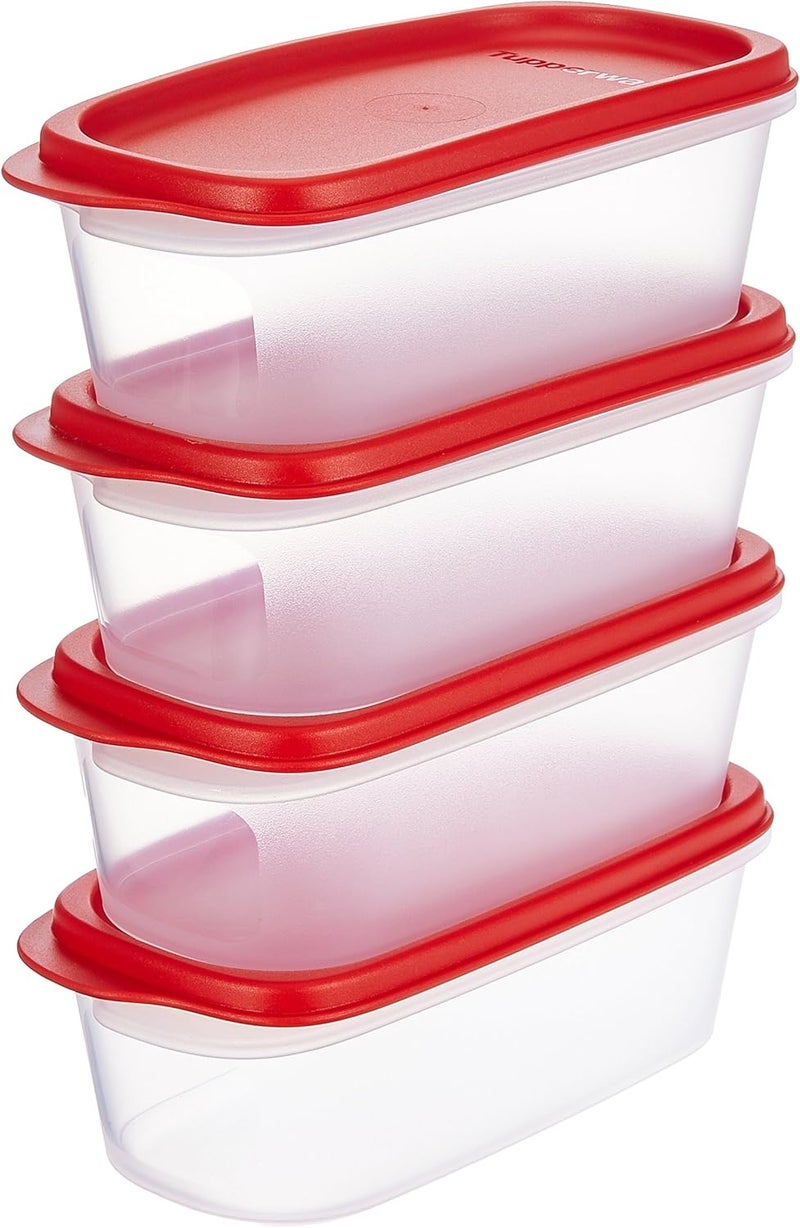 Tupperware Storage Container Set - 500ml, 4 Pieces with Red Lids
