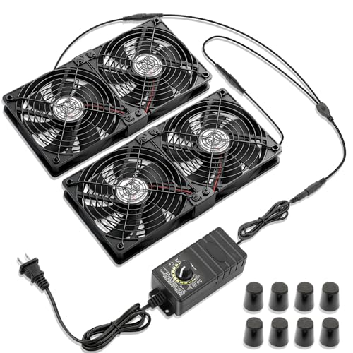 WDERAIR 4 x 120mm Server Rack Mount Fan 12V with AC 110V 120V 220V 240V Variable Speed Controller, High Airflow for DIY Mining Rig, AV Cabinet, Modem, Window, Greenhouse Cooling Ventilation - Image 1