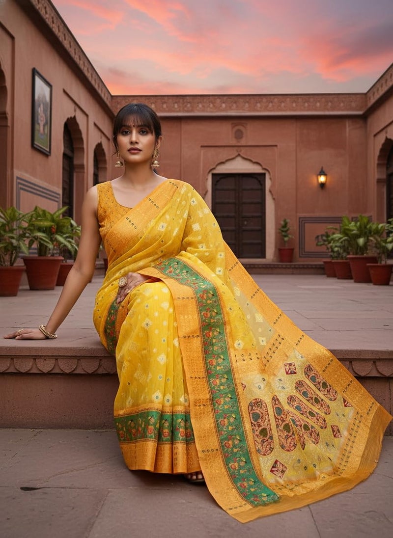Glory Sarees Women’s Digital Print Cotton Woven Banarasi Silk Saree With Blouse Piece (Varnamala_Silk108) - Image 5