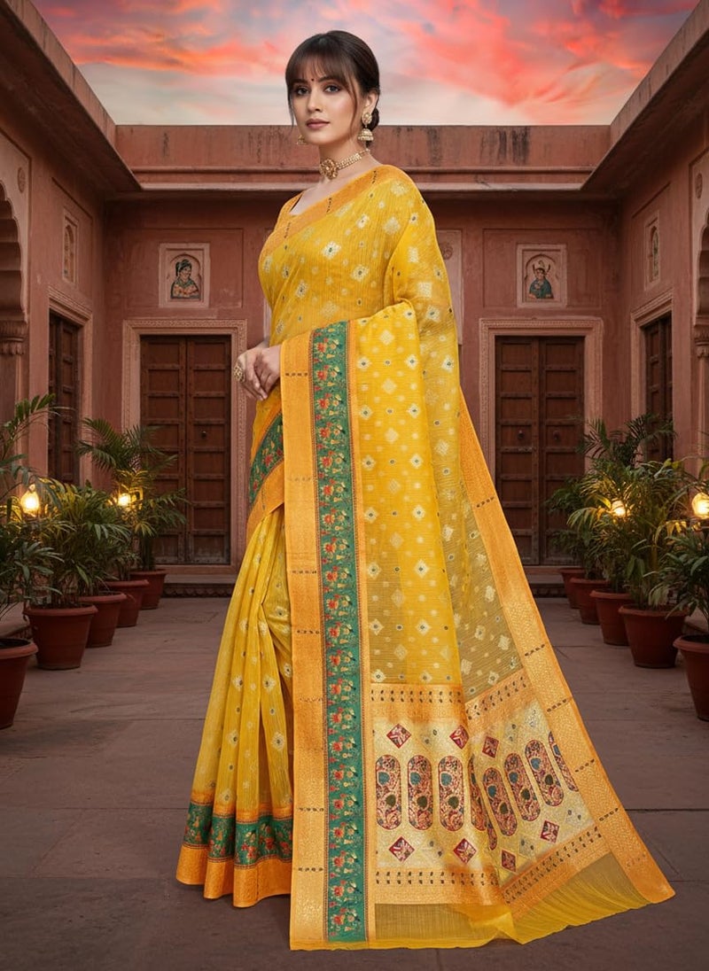 Glory Sarees Women’s Digital Print Cotton Woven Banarasi Silk Saree With Blouse Piece (Varnamala_Silk108) - Image 3