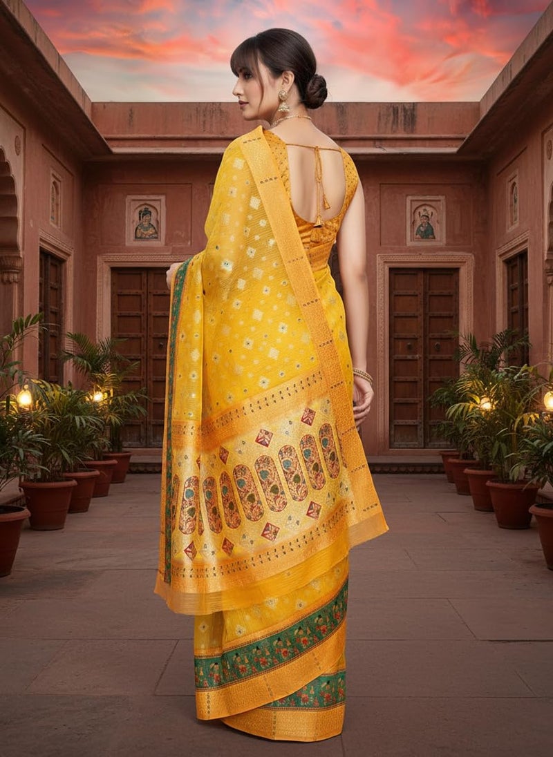 Glory Sarees Women’s Digital Print Cotton Woven Banarasi Silk Saree With Blouse Piece (Varnamala_Silk108) - Image 4