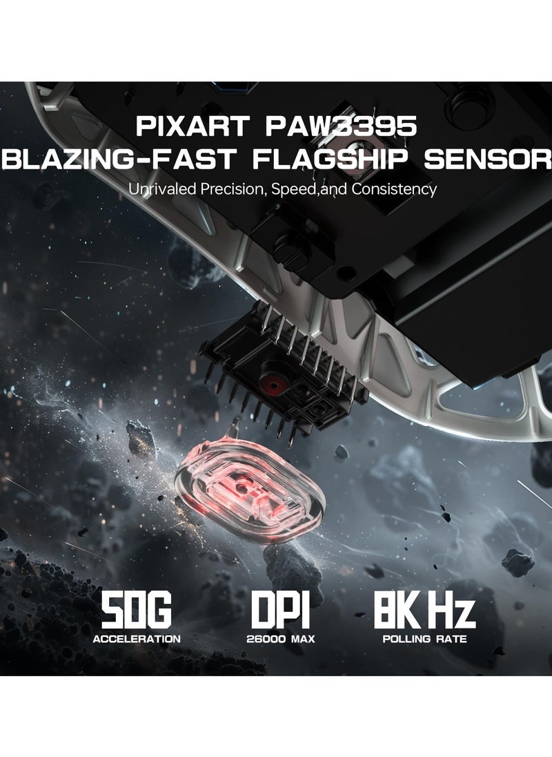 Attack Shark R3 Wireless Gaming Mouse,PAW3395 26K DPI 8KHz Polling Rate,Magnesium Alloy 46g Ultralight,Programmable Tri-Mode BT/2.4G/Wired Computer Mice with Coiled Cable - White  - Image 4