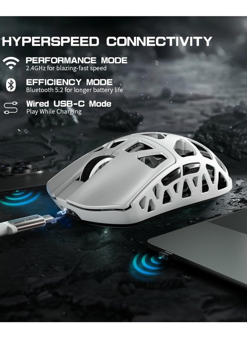 Attack Shark R3 Wireless Gaming Mouse,PAW3395 26K DPI 8KHz Polling Rate,Magnesium Alloy 46g Ultralight,Programmable Tri-Mode BT/2.4G/Wired Computer Mice with Coiled Cable - White  - Image 5
