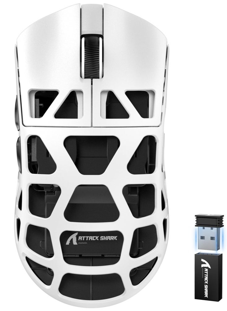 Attack Shark R3 Wireless Gaming Mouse,PAW3395 26K DPI 8KHz Polling Rate,Magnesium Alloy 46g Ultralight,Programmable Tri-Mode BT/2.4G/Wired Computer Mice with Coiled Cable - White  - Image 1