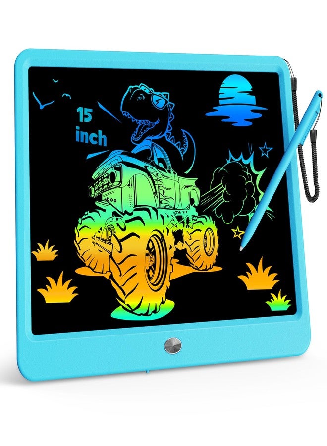 KOKODI 15 Inch LCD Writing Tablet with Anti-Lost Stylus, Erasable Doodle Board Colorful Toddler Drawing Pad, Car Travel School Games Toys for 3 4 5 6 7 8 Kids, Birthday Gift for Girls Boys Blue - Image 1