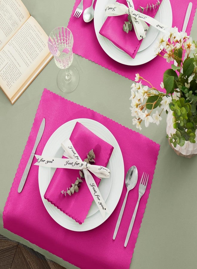 VACVELT 12 Pack Hot Pink Satin Napkins 20x20 Inch for Wedding, Elegant Dinner, Square Table Decor, Restaurant, Banquet, Graduation Party - Scalloped Silky Cloth - Image 3