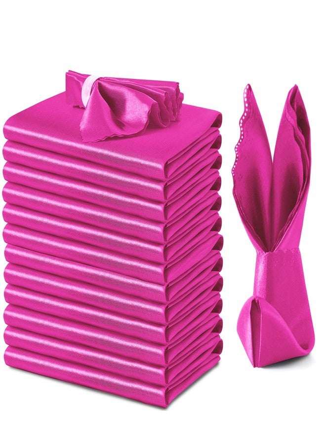 VACVELT 12 Pack Hot Pink Satin Napkins 20x20 Inch for Wedding, Elegant Dinner, Square Table Decor, Restaurant, Banquet, Graduation Party - Scalloped Silky Cloth - Image 1