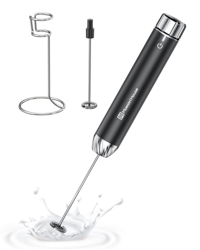 RECHARGEABLE MILK FROTHER WITH STEPLESS SPEED CONTROL HANDHELD ELECTRIC FOAM MAKER WATERPROOF DETACHABLE STAINLESS STEEL WHISK DRINK MIXER FOAMER FOR LATTES CAPPUCCINO LUNAFRO MAX