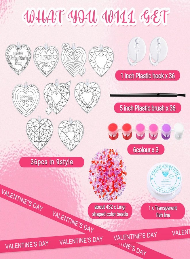 Blosssound 36 Sets Valentine's Day Suncatcher Craft Kits Heart Suncatchers Ornaments DIY Love You Window Paint Art Valentines Party Sun Catchers for Valentine Party Classroom Art Project Gift Favors - Image 2