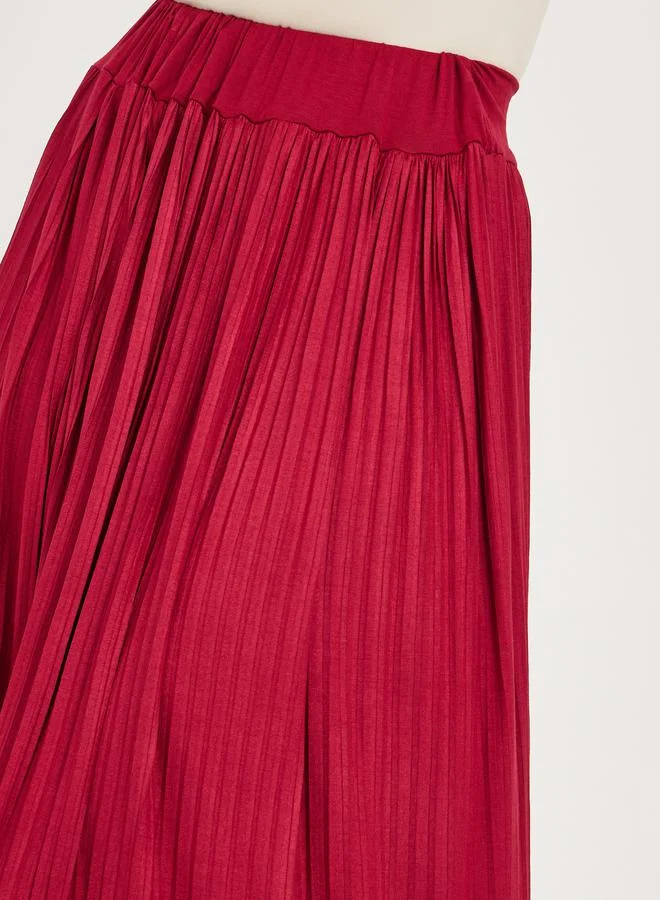 Take Two Solid Plisse Detail Elastic Waistband Midi Skirt