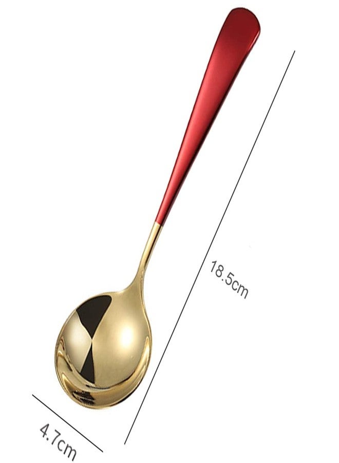 Potency 8 Pcs Premium Gold Pink Soup Spoons, Thick Heavy Duty Stainless Steel Dessert Spoons, Deep Spoons for Bouillon Milk Soup Hot Chocolate Tea, Party Family Children Lover Gift,7.1-inch - Image 2